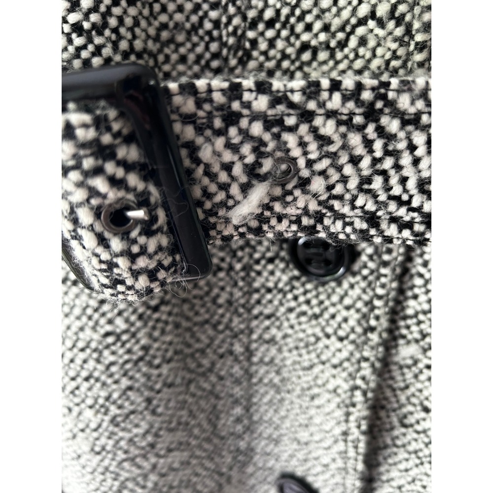 Worthington Womens 1X Black White Boucle Funnel Neck Belted Trench Coat Jacket - Picture 9 of 15